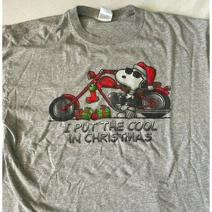 Peanuts Snoopy Joe Cool Christmas Motorcycle Gray T-shirt Size Large  XMAS
